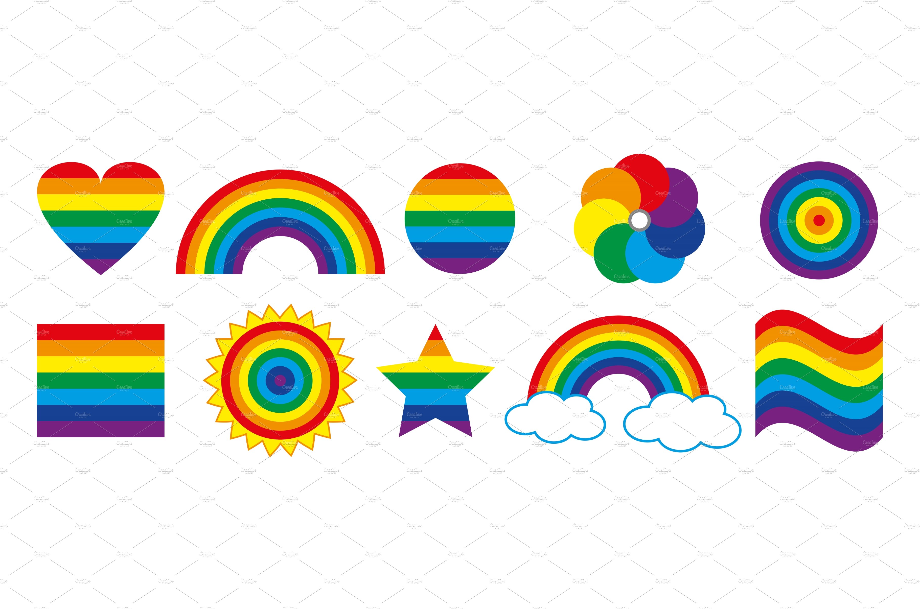 Pride LGBTQ icon set in rainbow cover image.