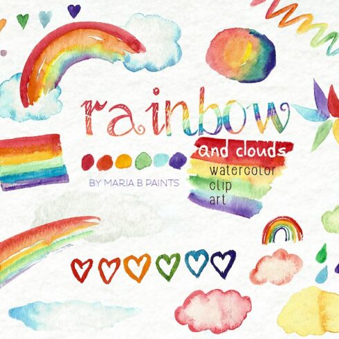 Watercolor Clip Art - Rainbow, Cloud cover image.