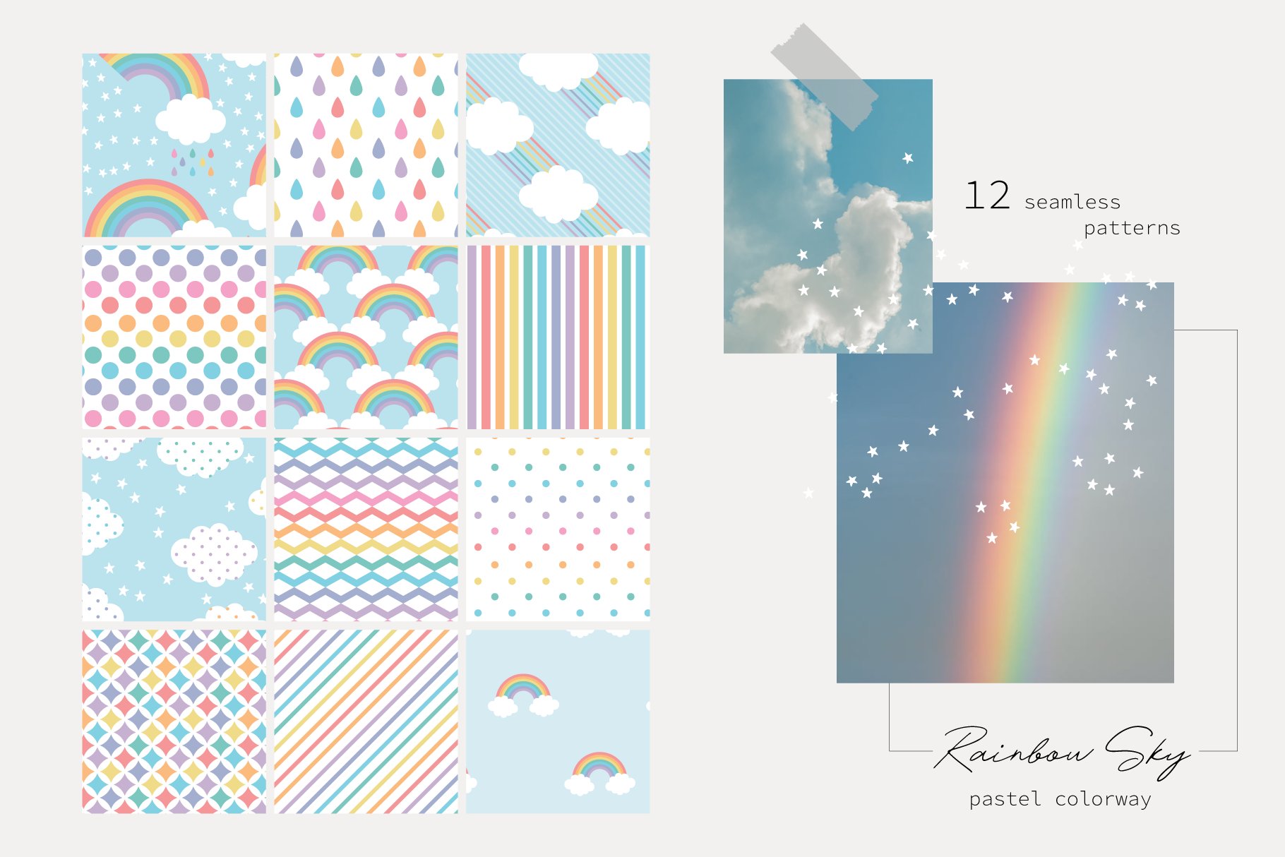 Rainbow Sky pattern collection EPS preview image.