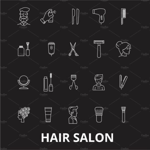 Hair salon editable line icons cover image.
