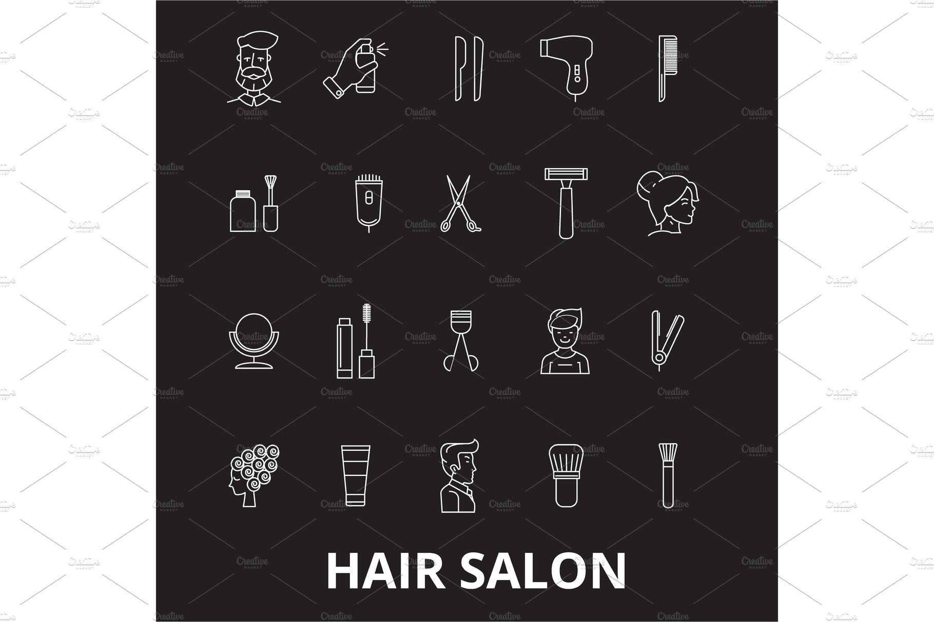 Hair salon editable line icons cover image.