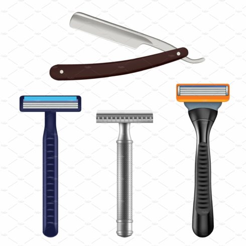 Shaving razor mockup set, vector cover image.