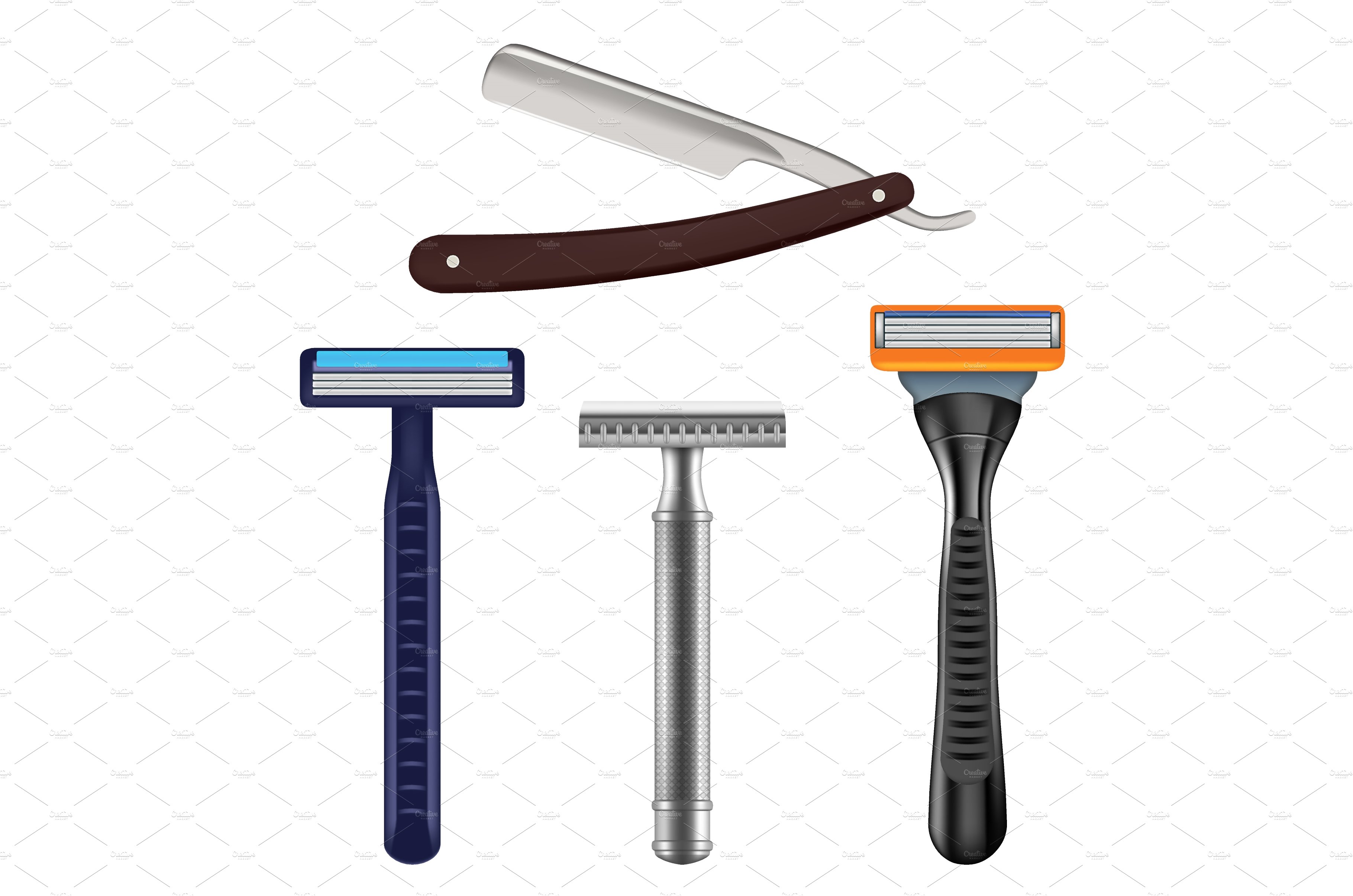 Shaving razor mockup set, vector cover image.