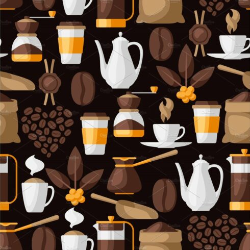 Seamless pattern with coffee icons cover image.