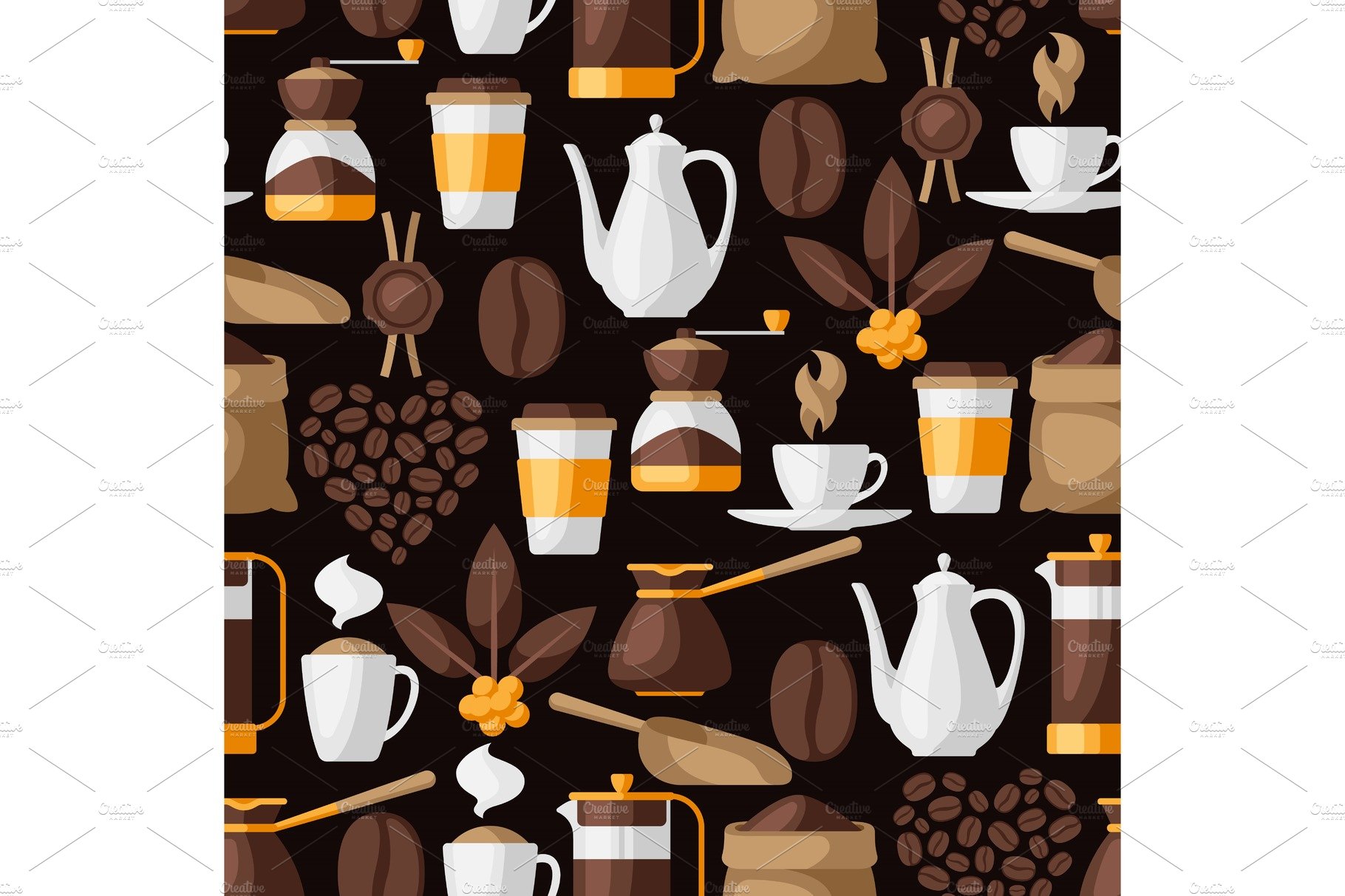 Seamless pattern with coffee icons cover image.