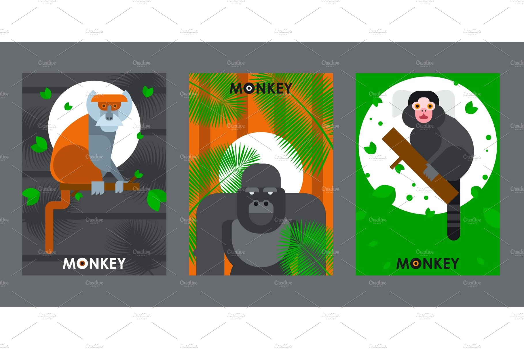 Apes and monkeys in flat style cover image.