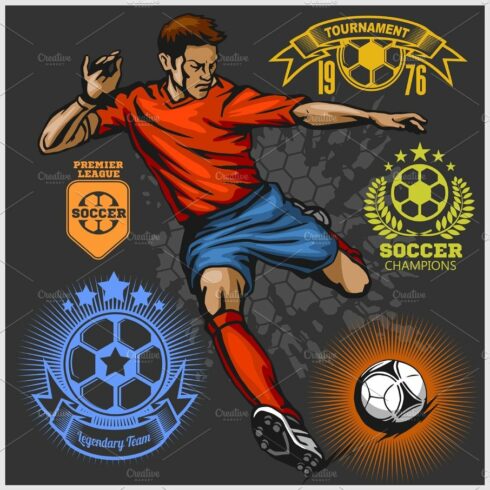 Colorful Vector Soccer Player and football logos cover image.