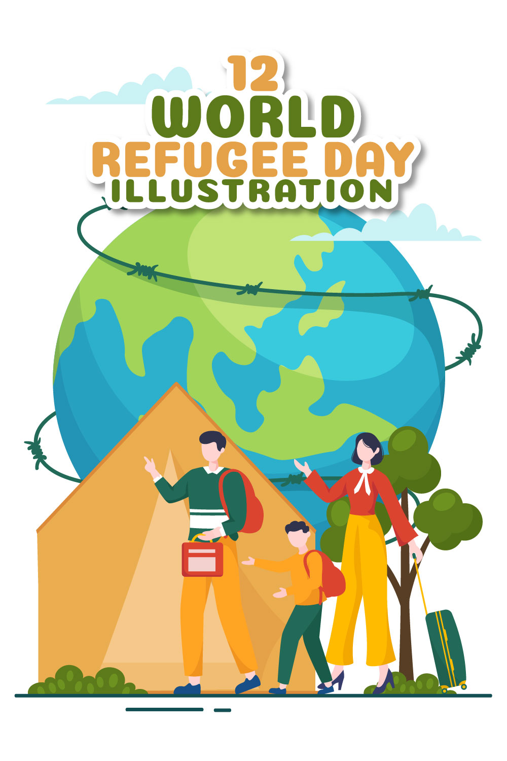 12 World Refugee Day Vector Illustration pinterest preview image.