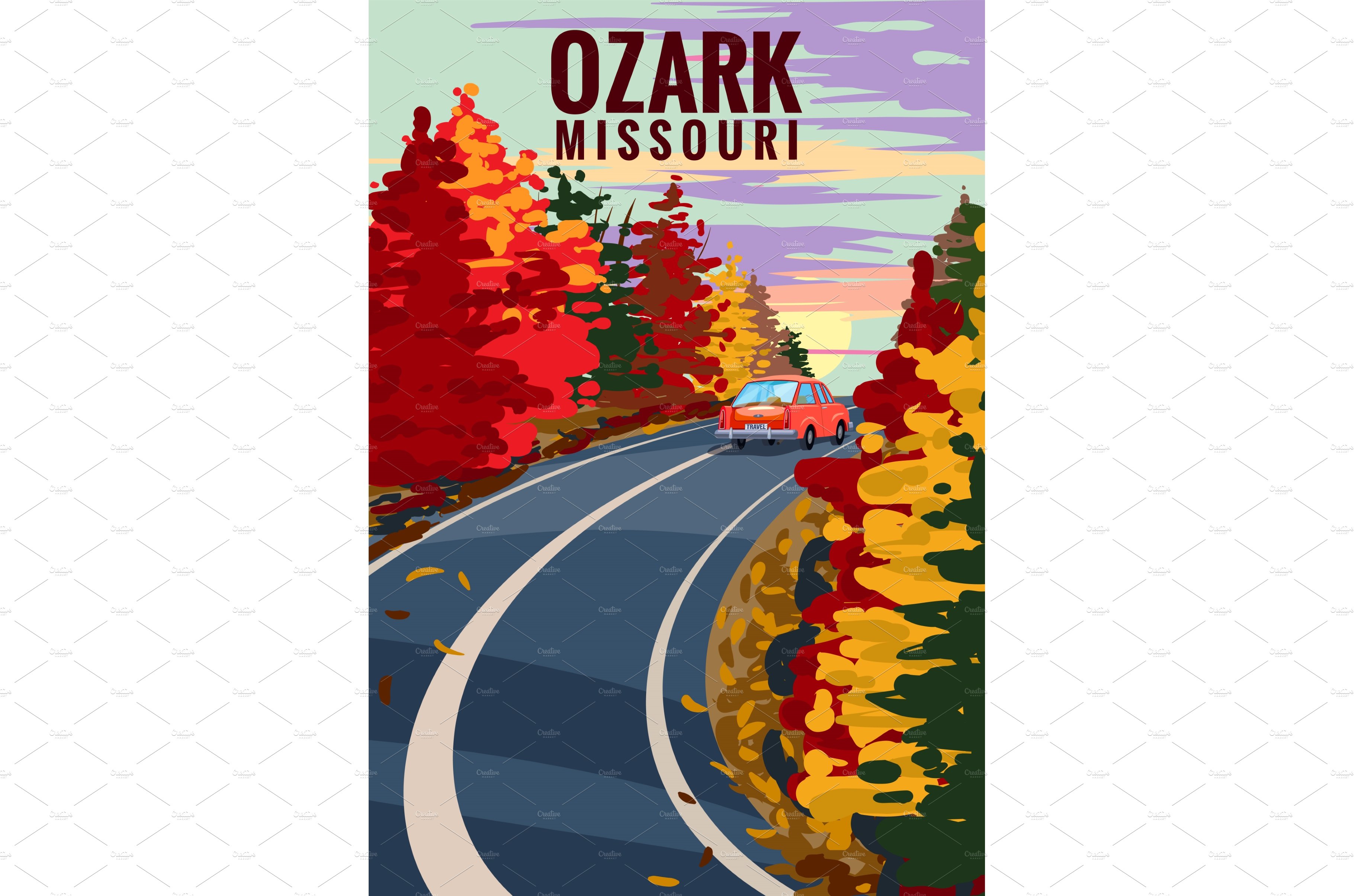 Ozark Missouri travel vintage poster cover image.