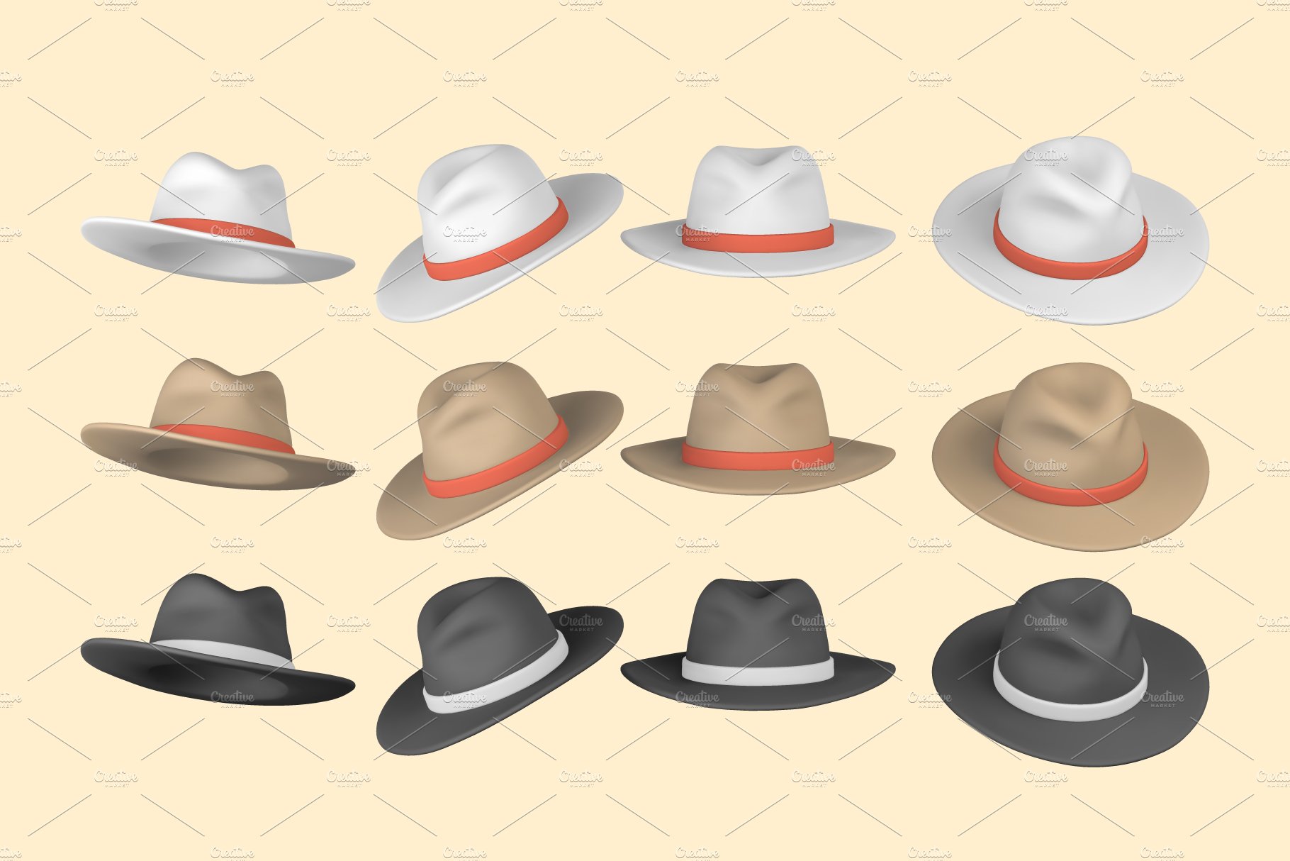 Set of realistic mens hat cover image.