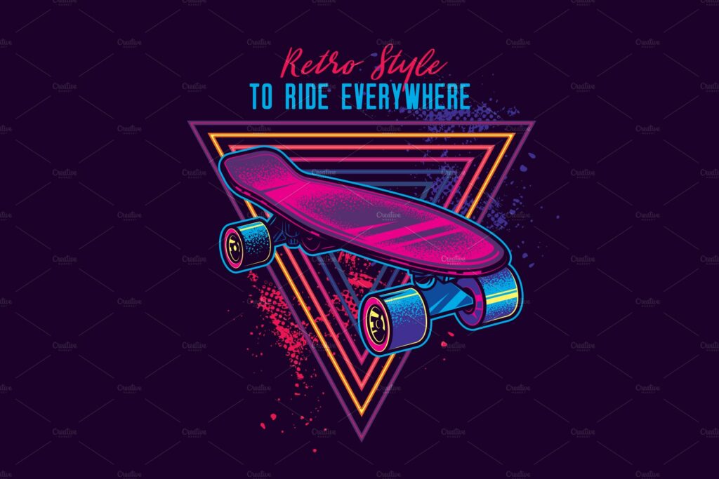 RETRO SKATEBOARD. TSHIRT DESIGN MasterBundles