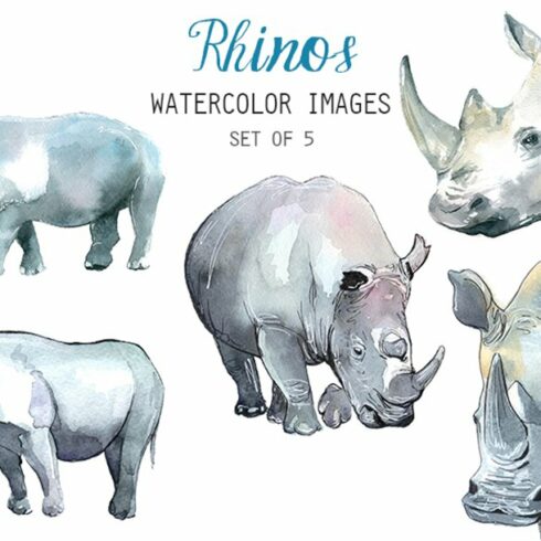 Watercolor Rhinos Clipart cover image.