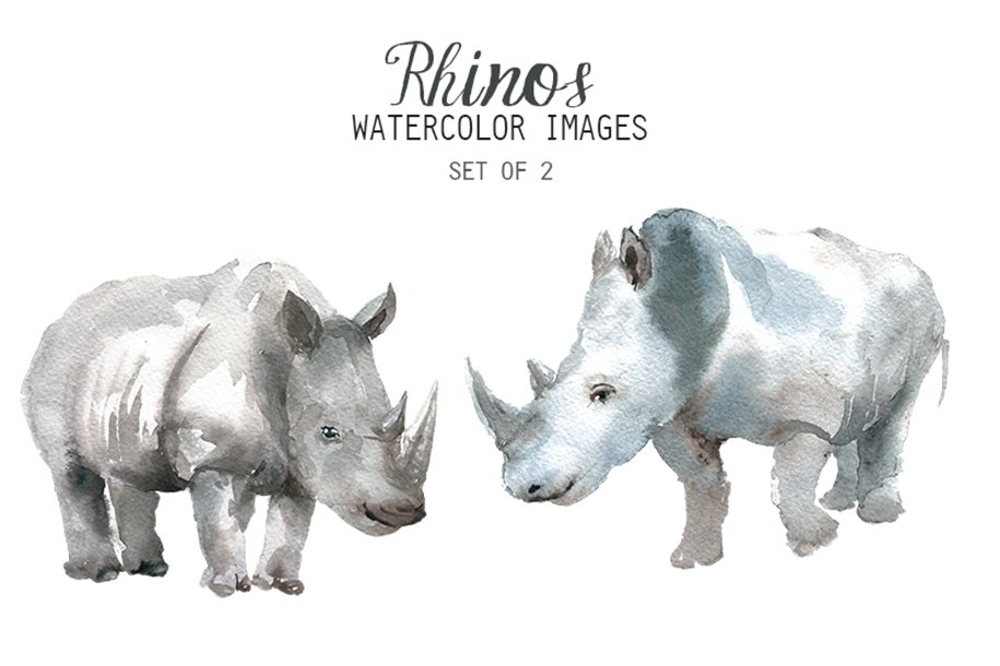 Watercolor Rhino Clipart cover image.