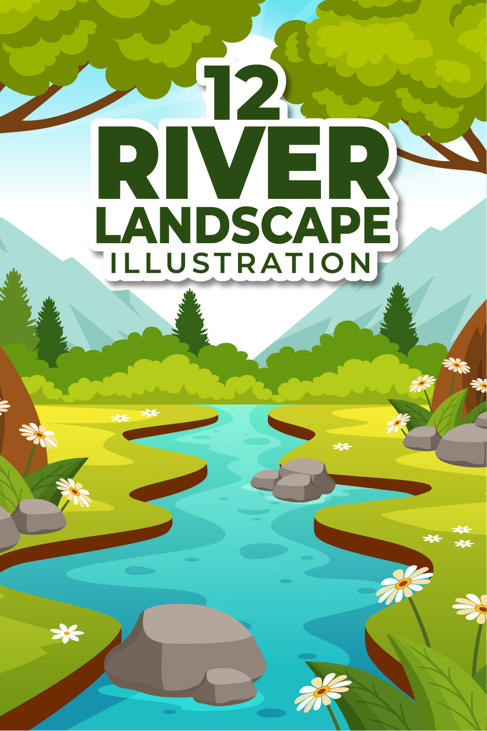 12 River Landscape Illustration pinterest preview image.