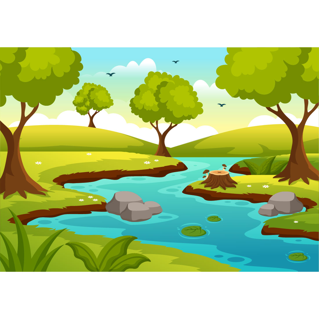 12 River Landscape Illustration preview image.