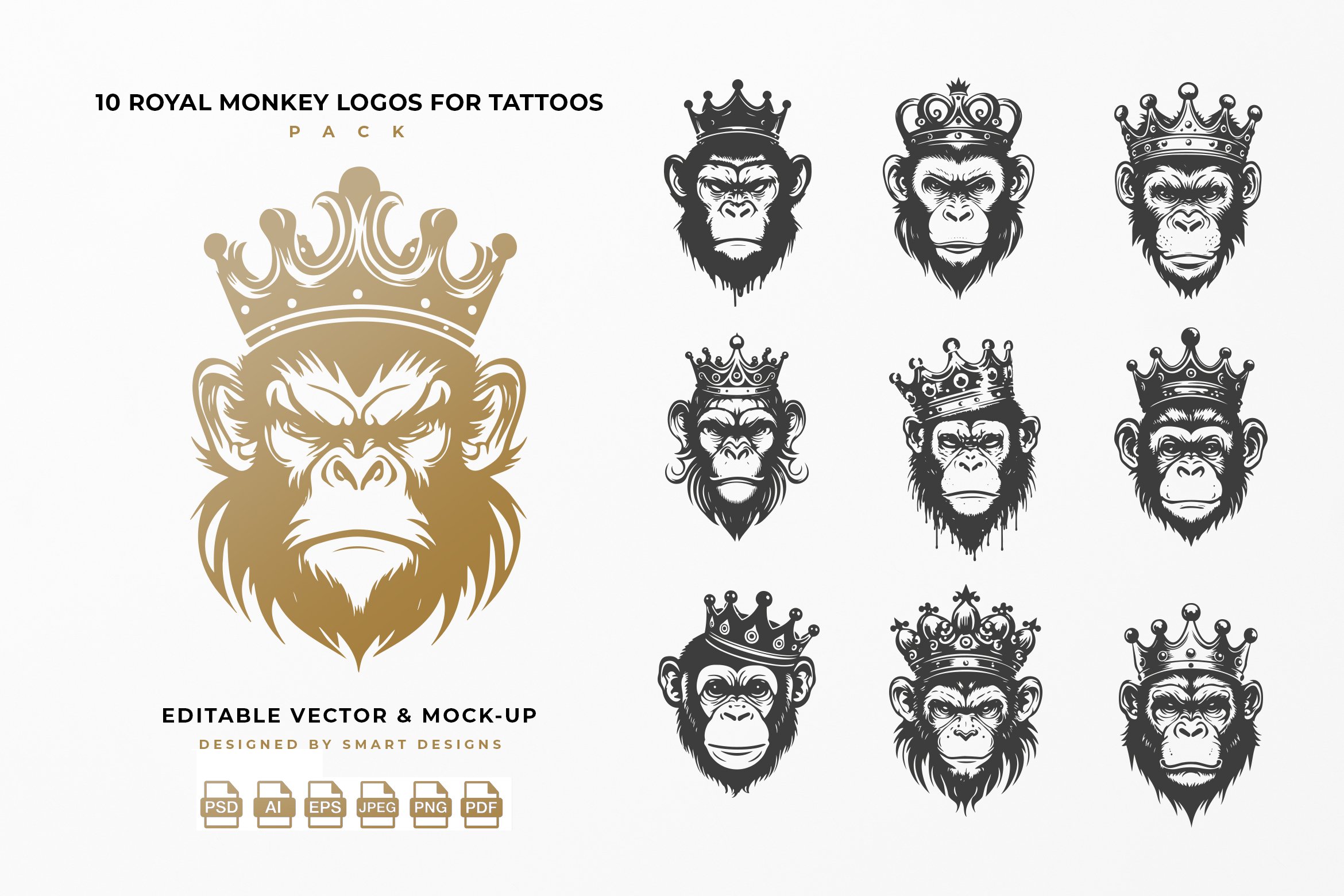 royal monkey logos for tattoos pack x10 693