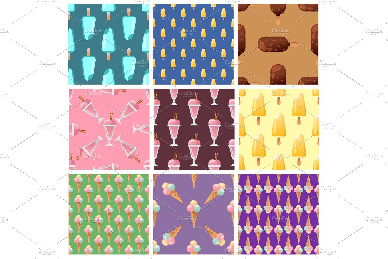 Set ice cream seamless pattern background cartoon colorful dessert vector i... cover image.