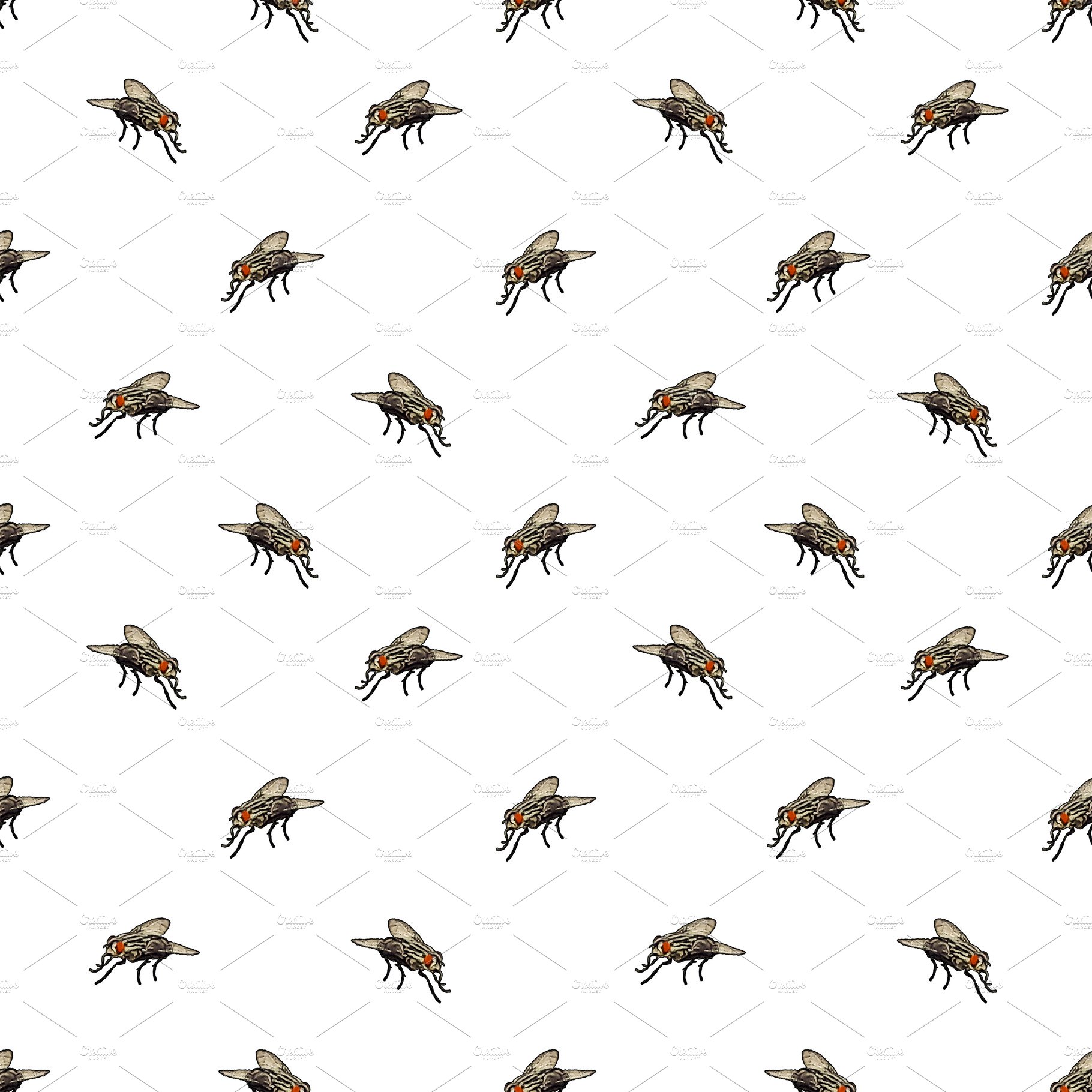 HouseFly Motif Seamless Pattern cover image.