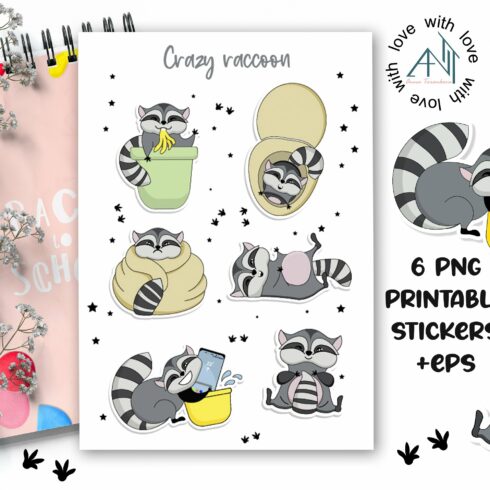 Funny Racoon sticker sheet cover image.