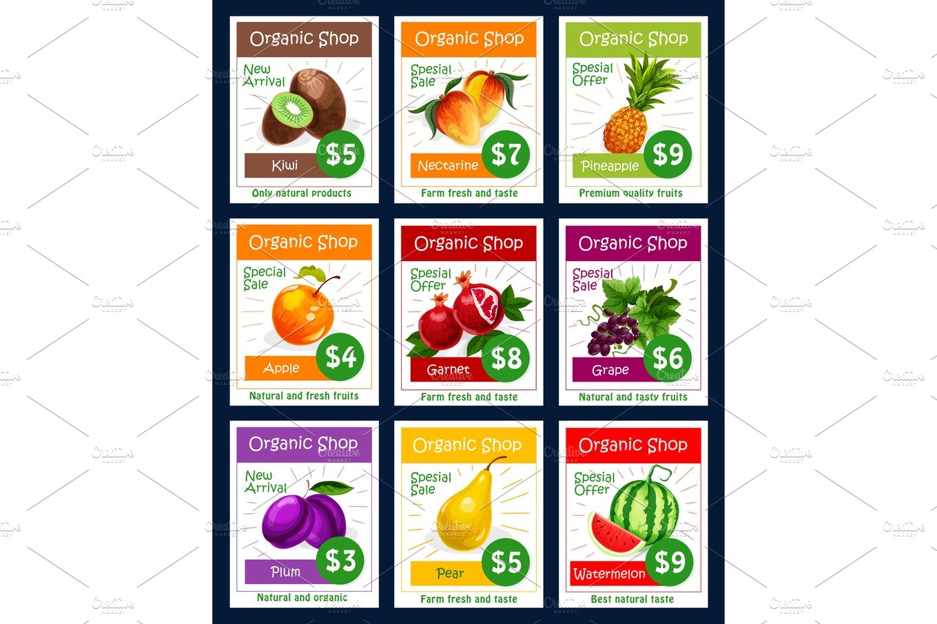 Vector fruits price cards set for fruit shop cover image.