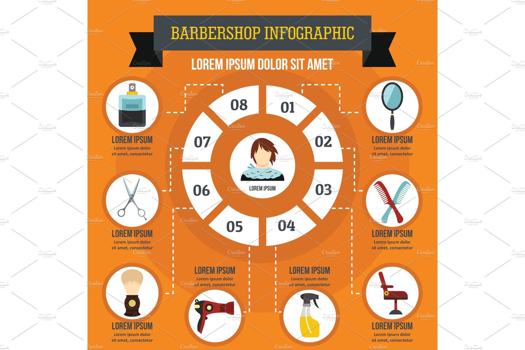 Barbershop infographic concept, flat cover image.