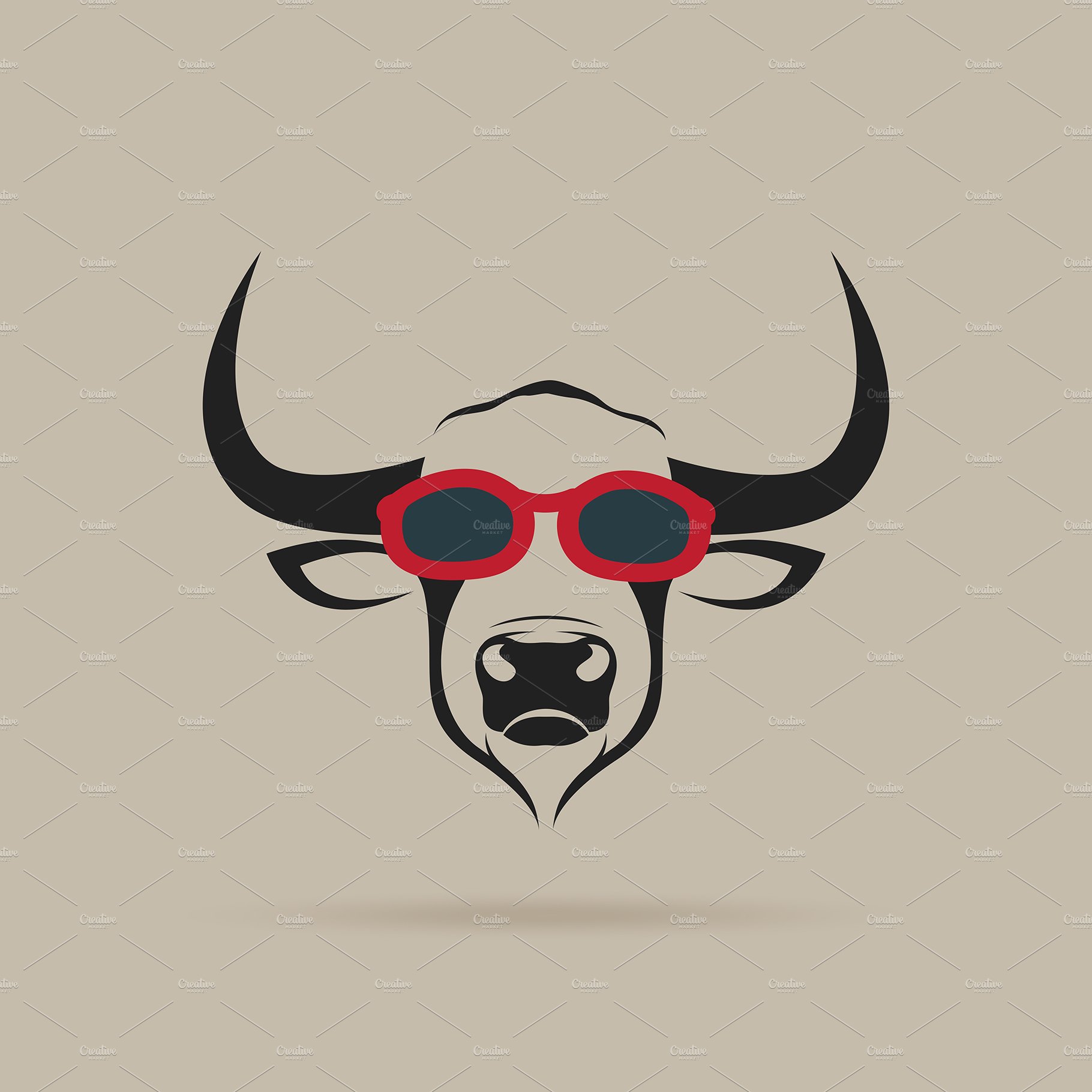Bull head wearing sunglasses. Animal cover image.