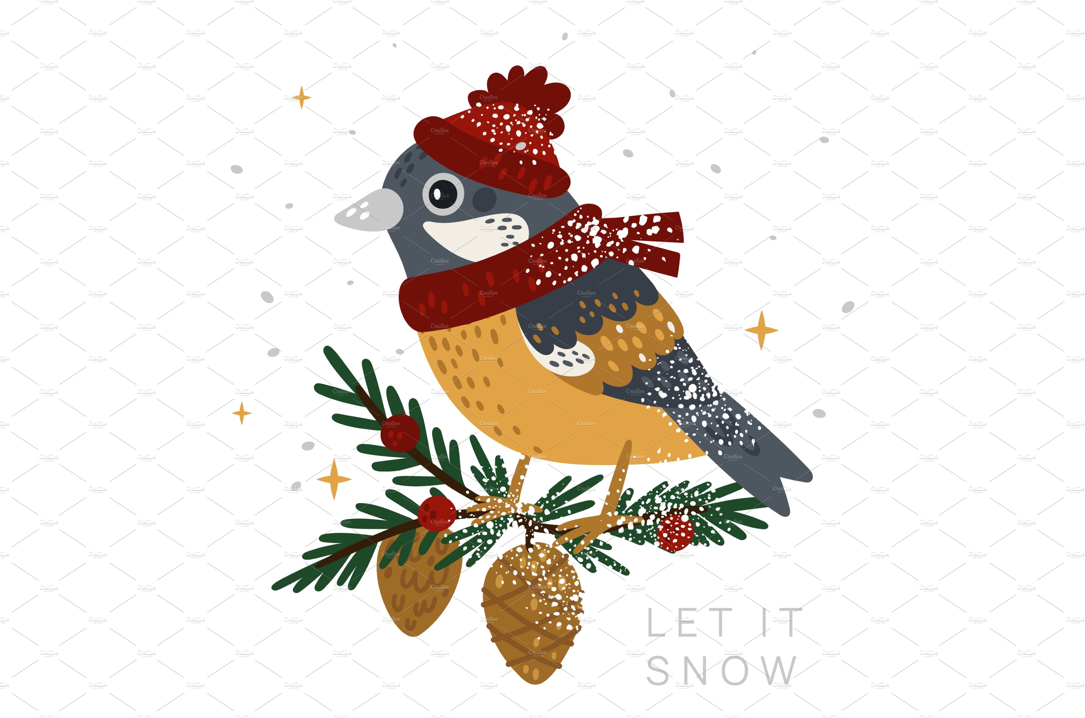 Tit bird in winter clothes. Cute cover image.