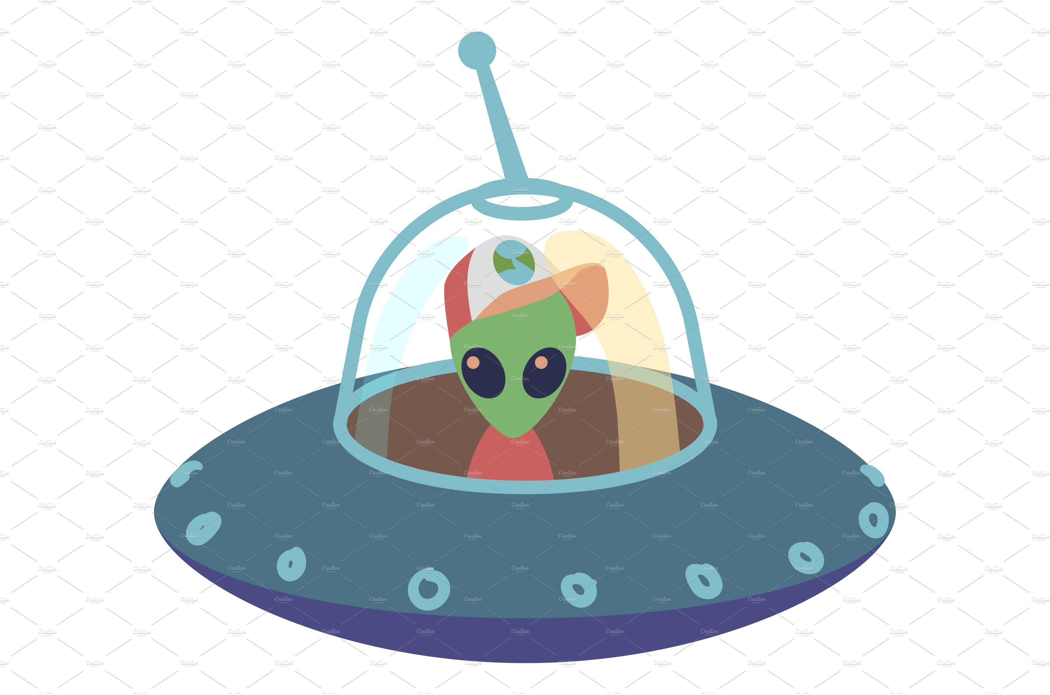 Alien spaceship icon. Cartoon ufo cover image.