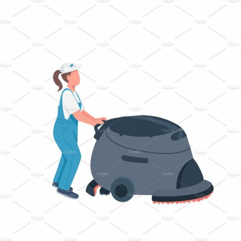 Janitor with cleaning machine cover image.