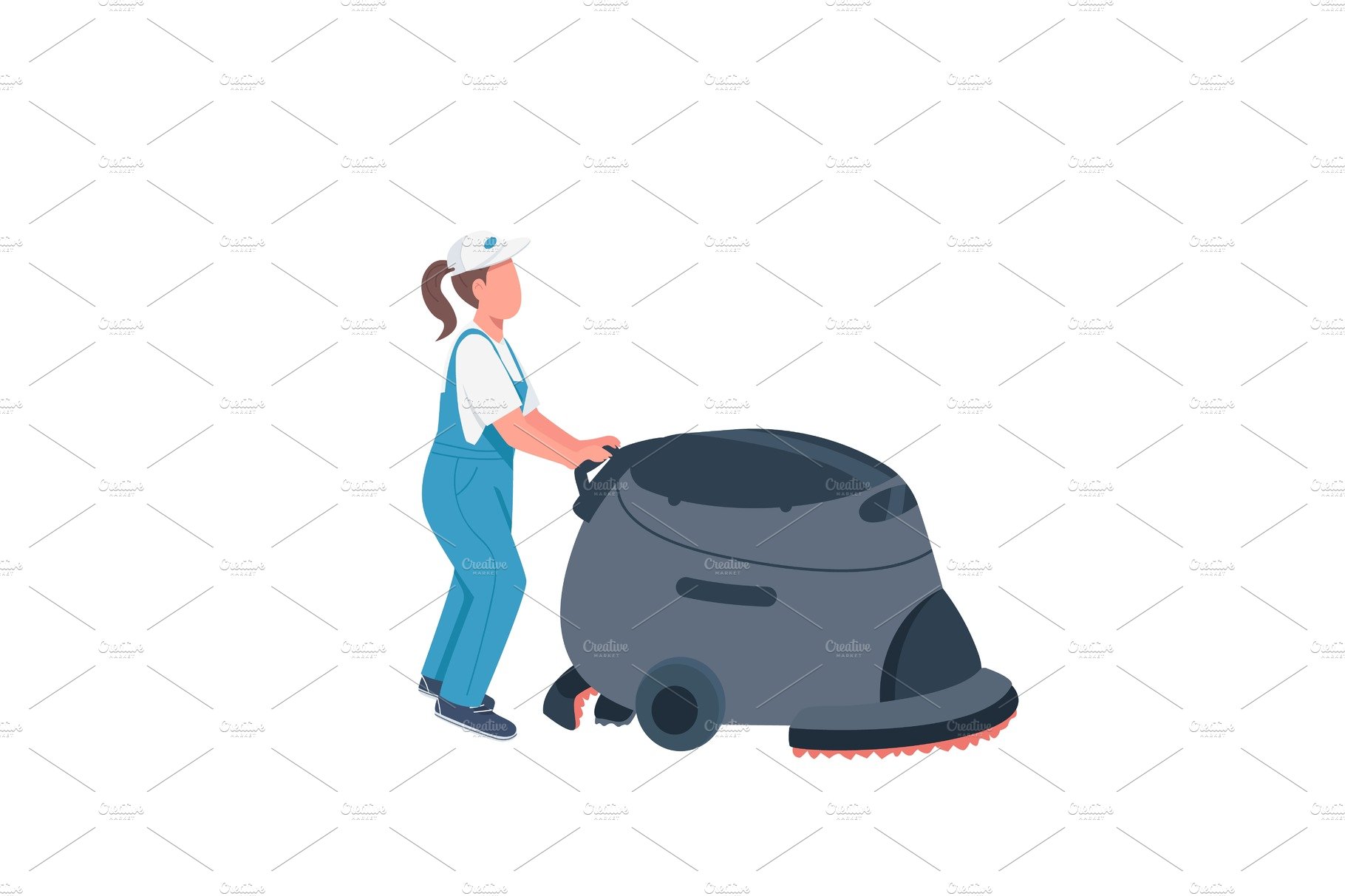 Janitor with cleaning machine cover image.