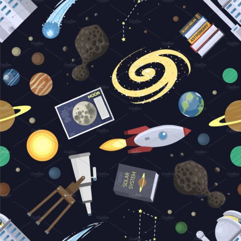 Astronomy icons stickers vector cover image.