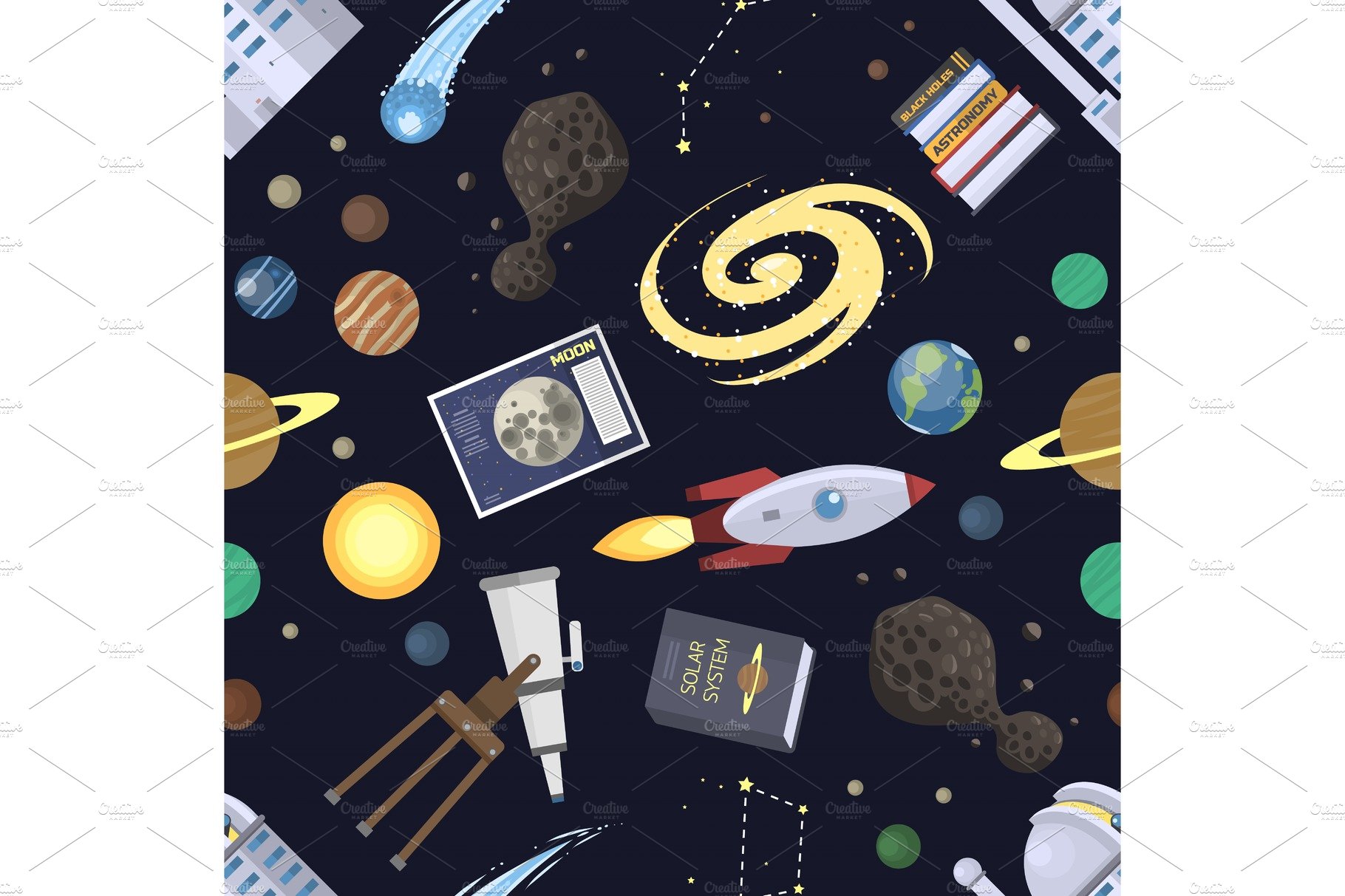 Astronomy icons stickers vector cover image.