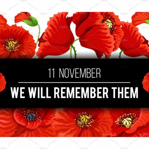 Remembrance day 11 November vector poppy banner cover image.