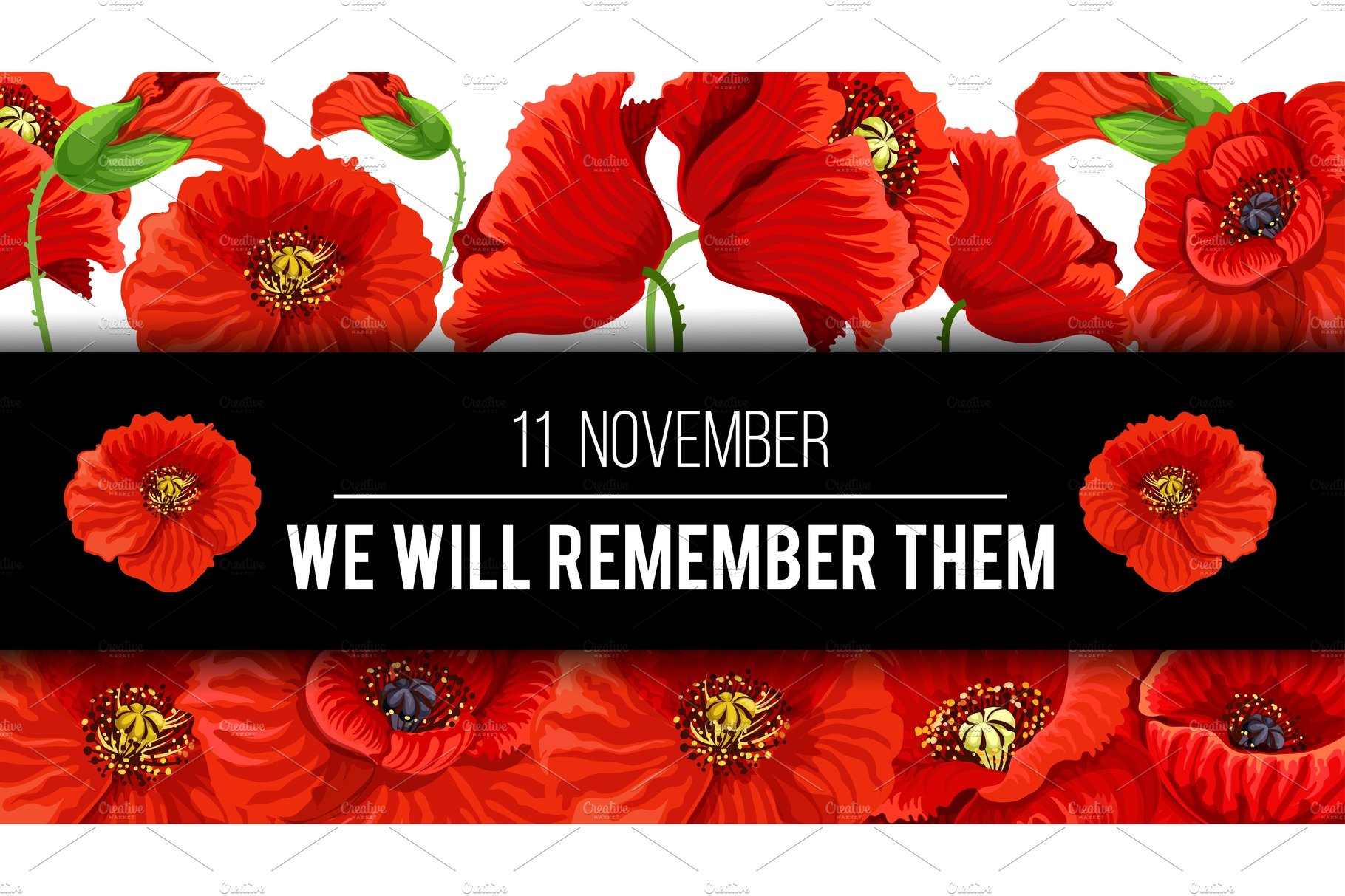 Remembrance day 11 November vector poppy banner cover image.