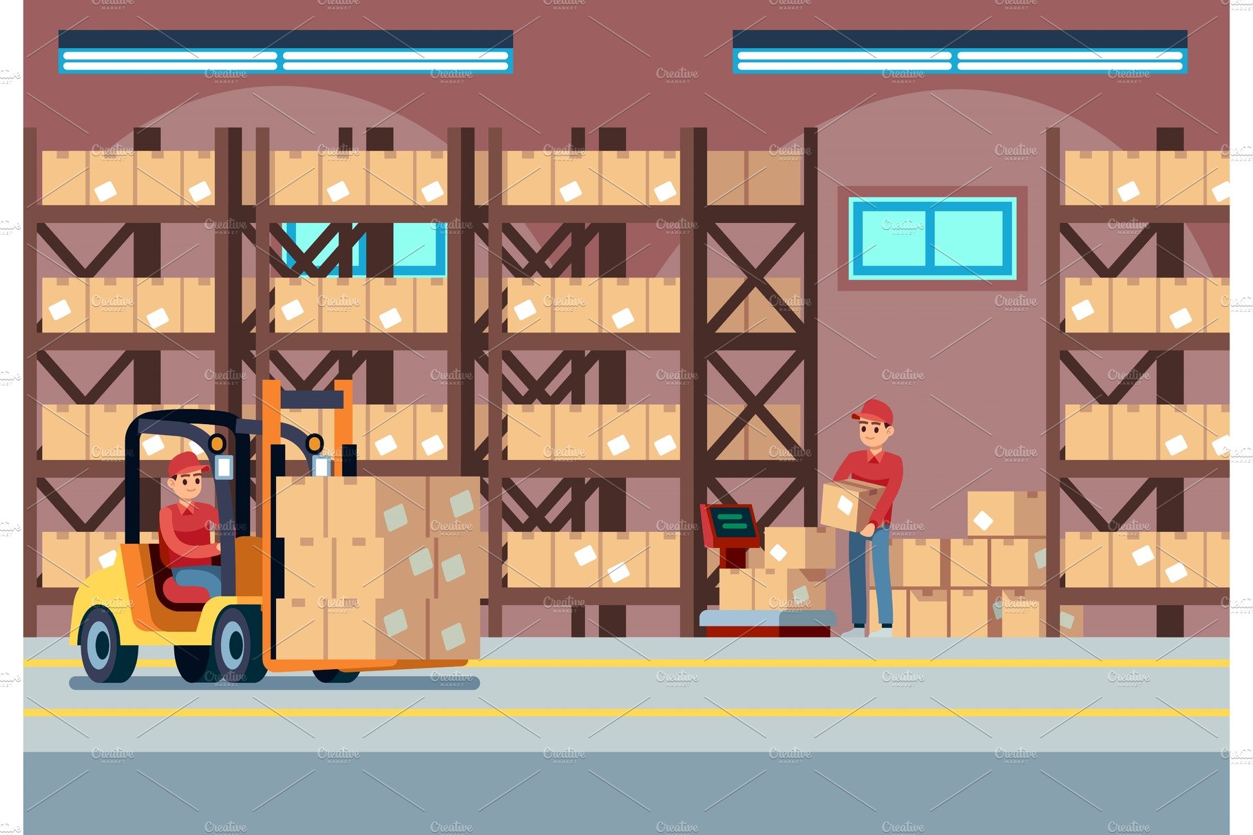 Warehouse interior. People loaders cover image.