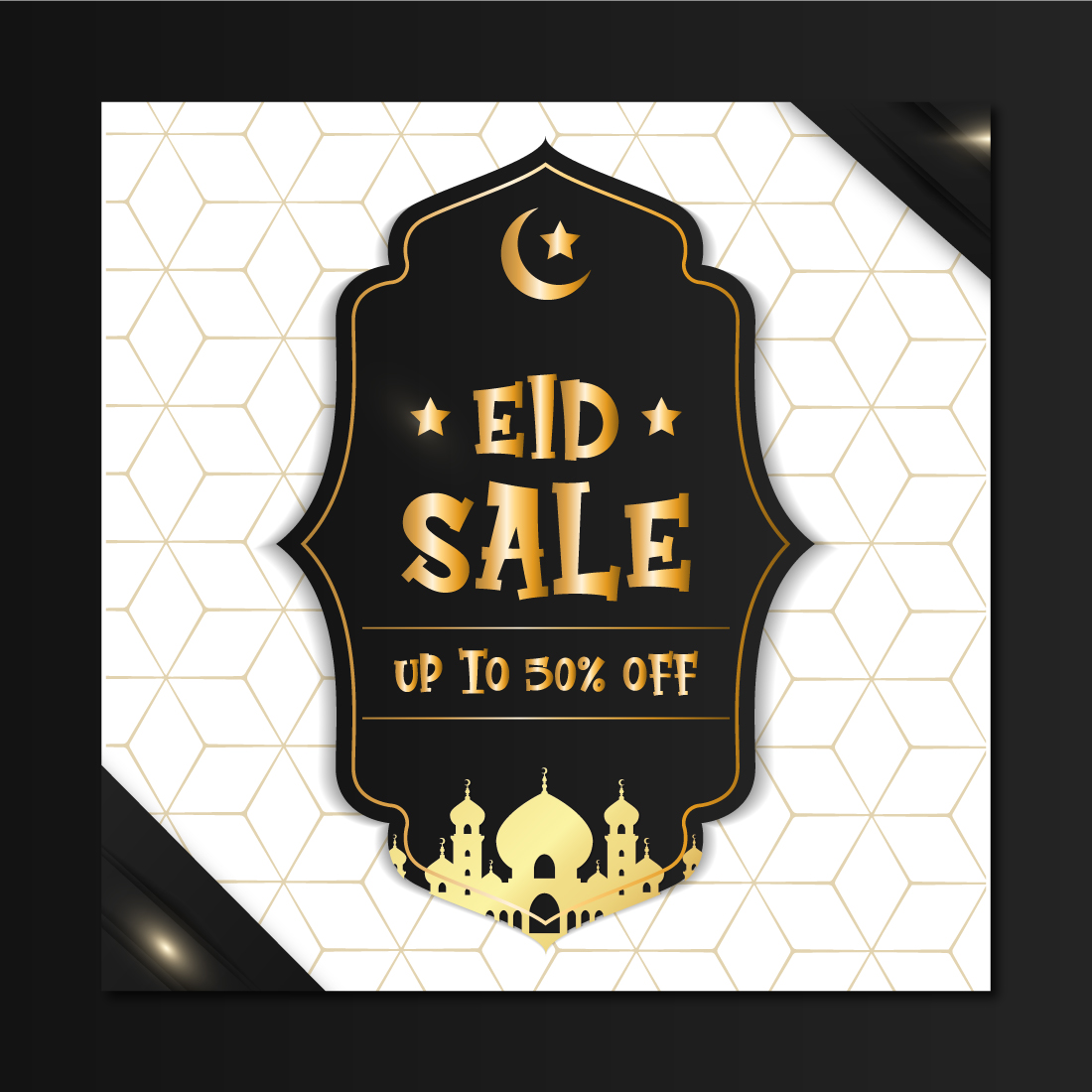 Eid mubarak creative sale and discount banner or tag design preview image.