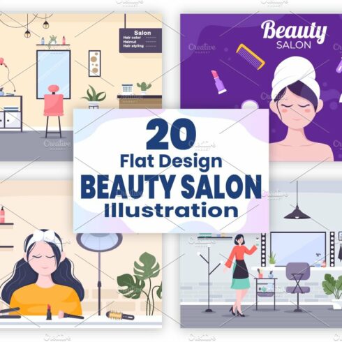 20 Beauty Salon Flat Illustration cover image.