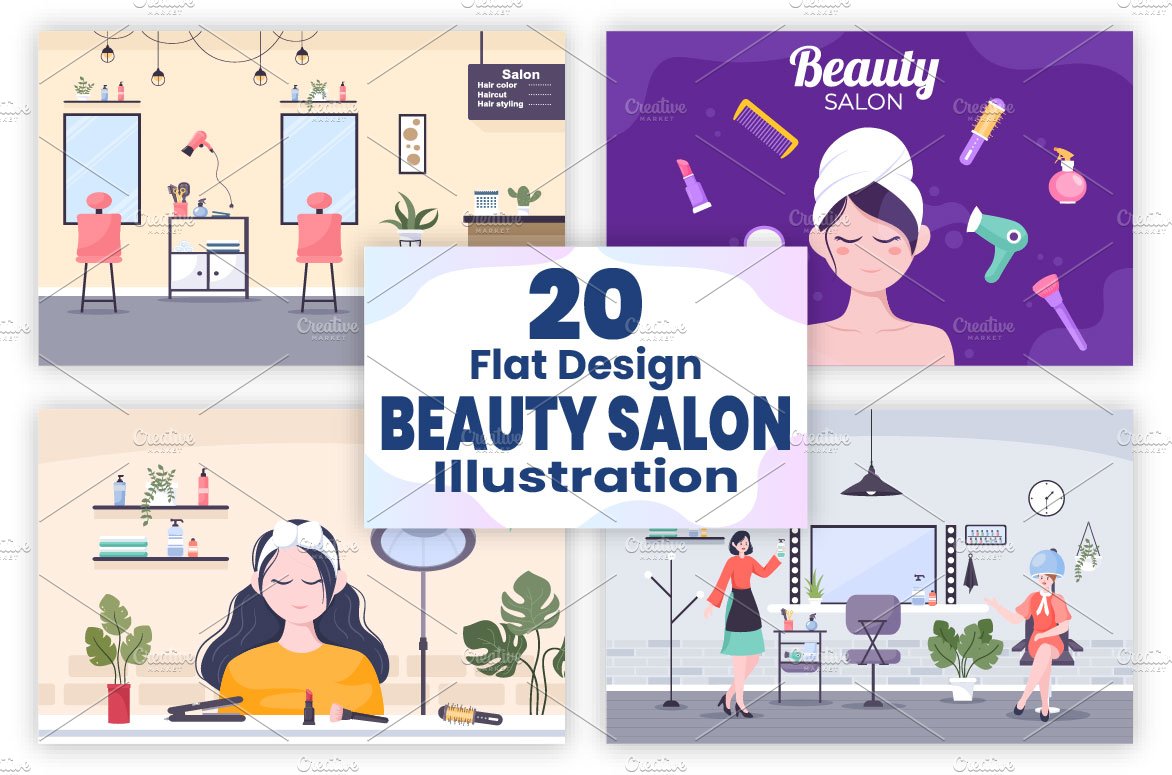 20 Beauty Salon Flat Illustration cover image.