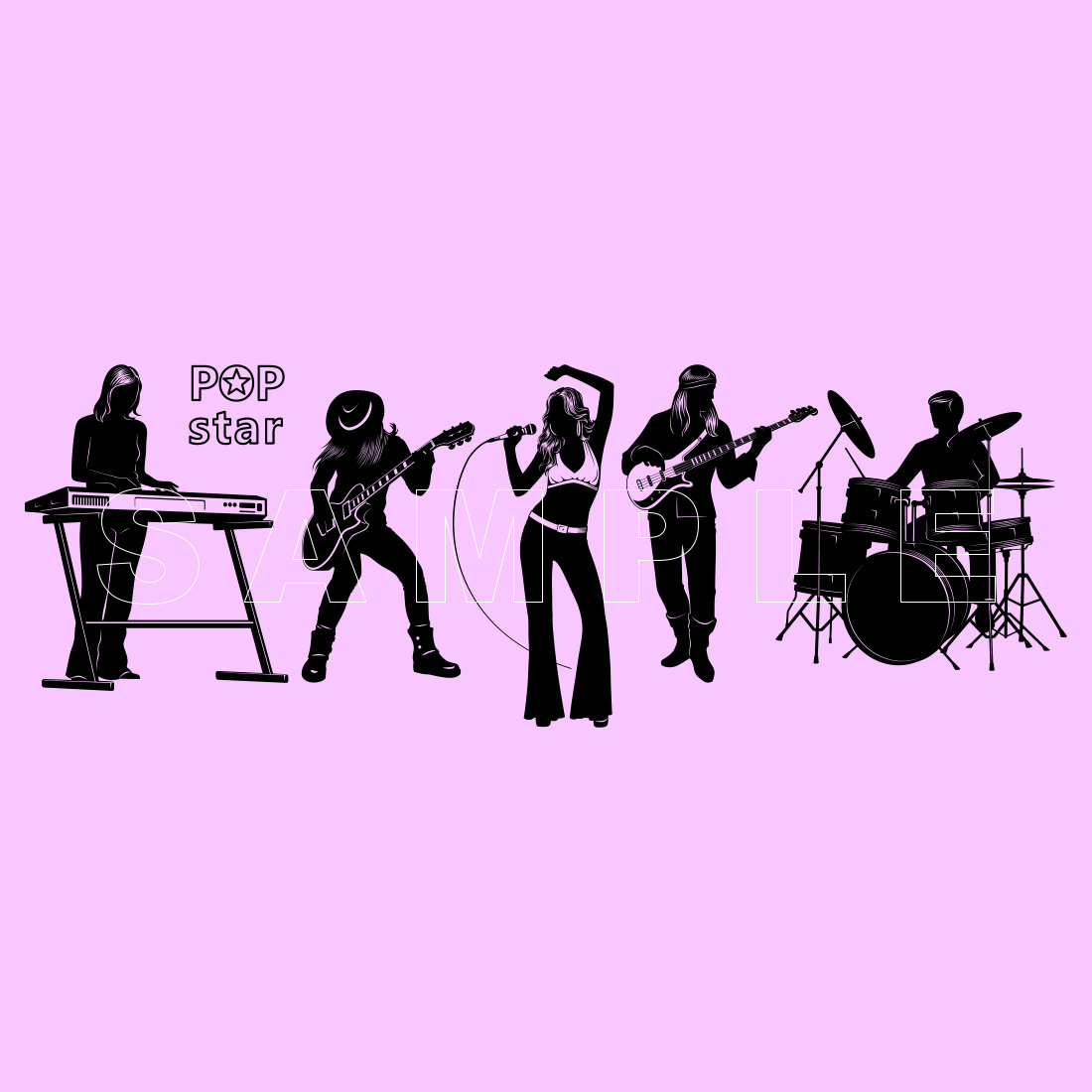 Pop Singer with Musicians Silhouettes preview image.
