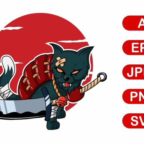 Japanese samurai cat vector cover image.