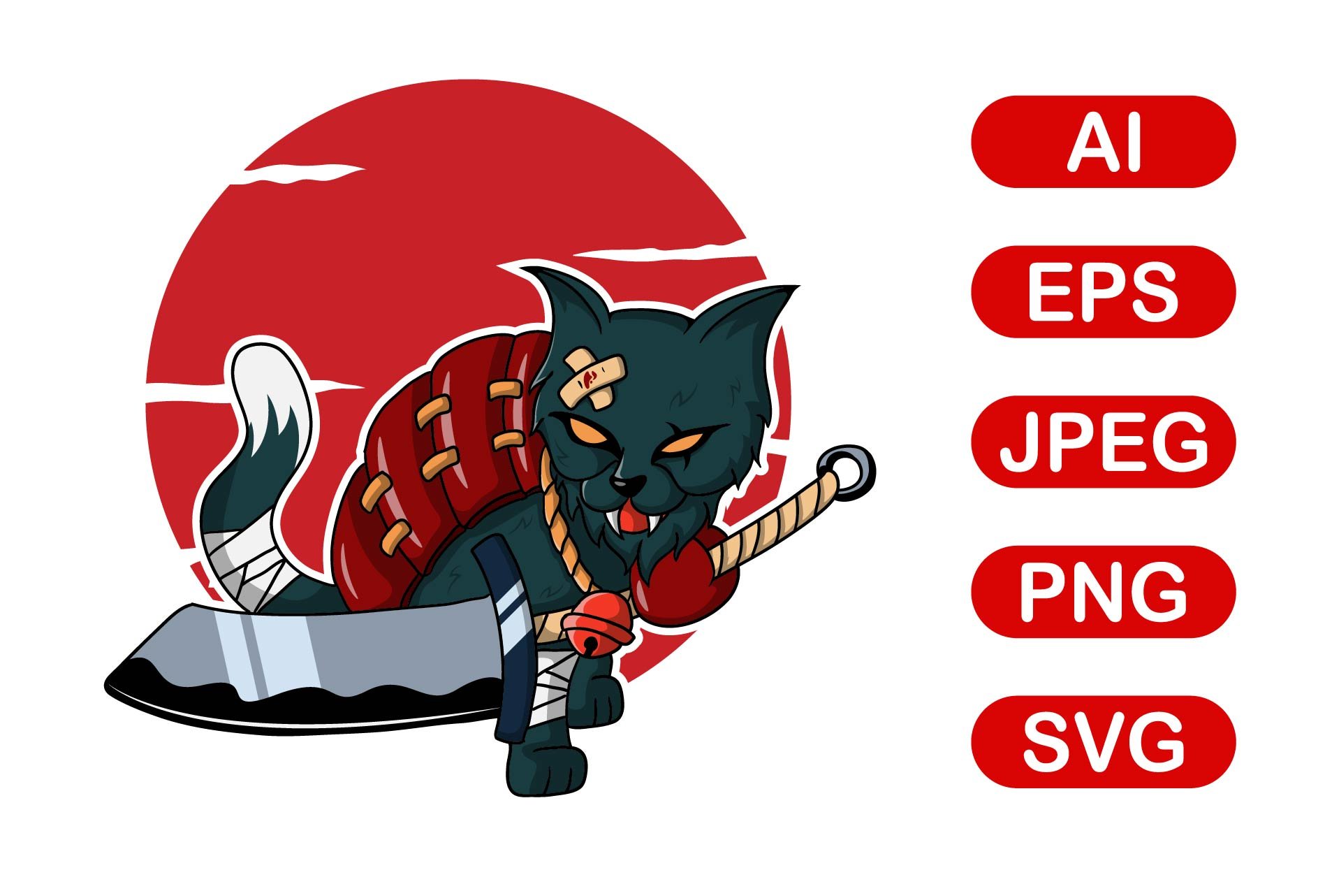 Japanese samurai cat vector cover image.
