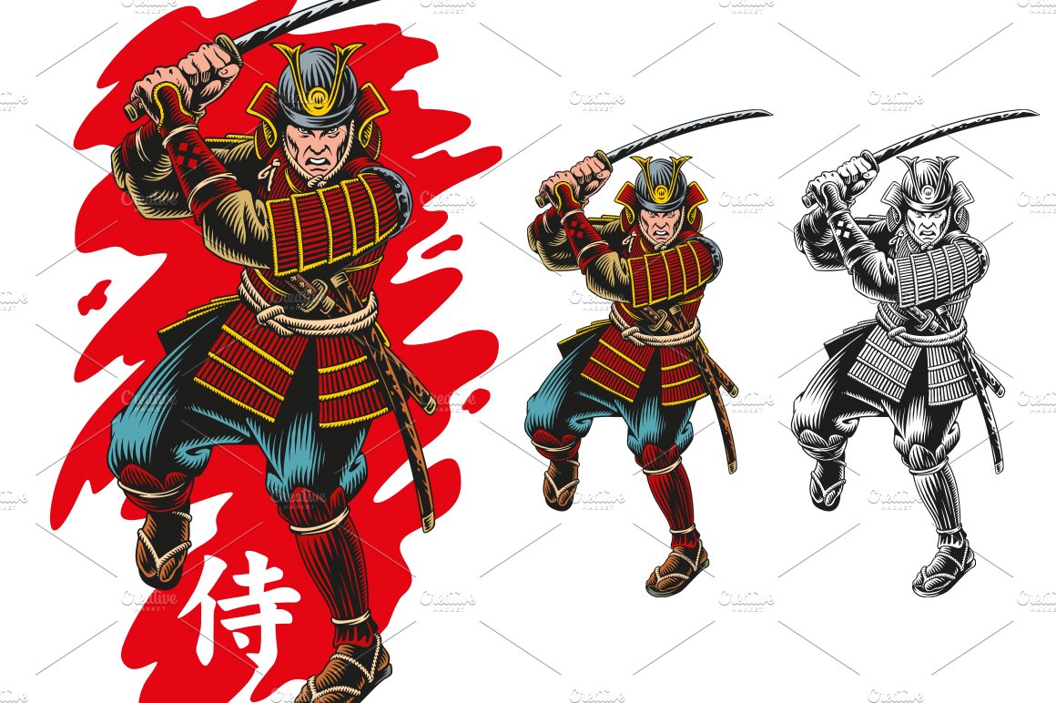 Samurai attacks vector cover image.