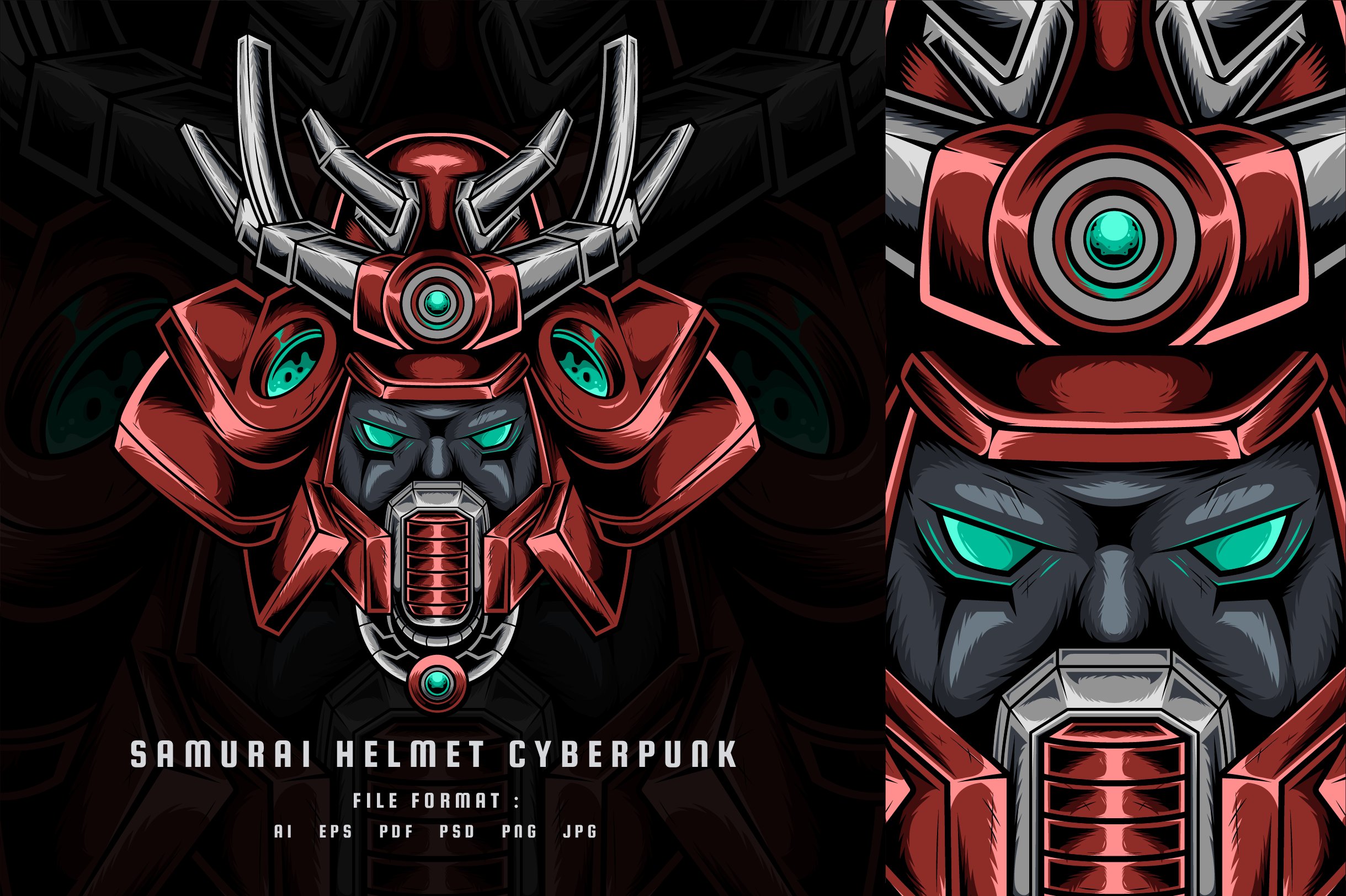 Samurai Helmet Cyberpunk - Vector cover image.