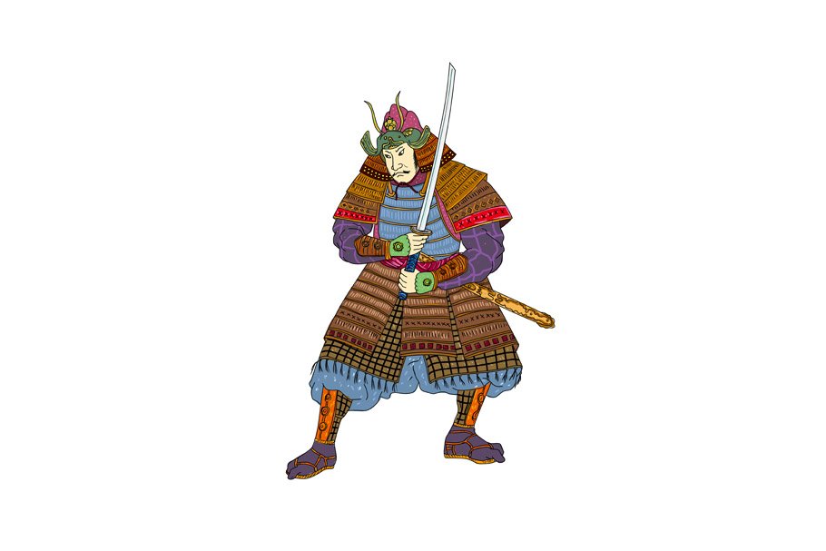 Vintage Samurai Katana Woodblock Pri cover image.
