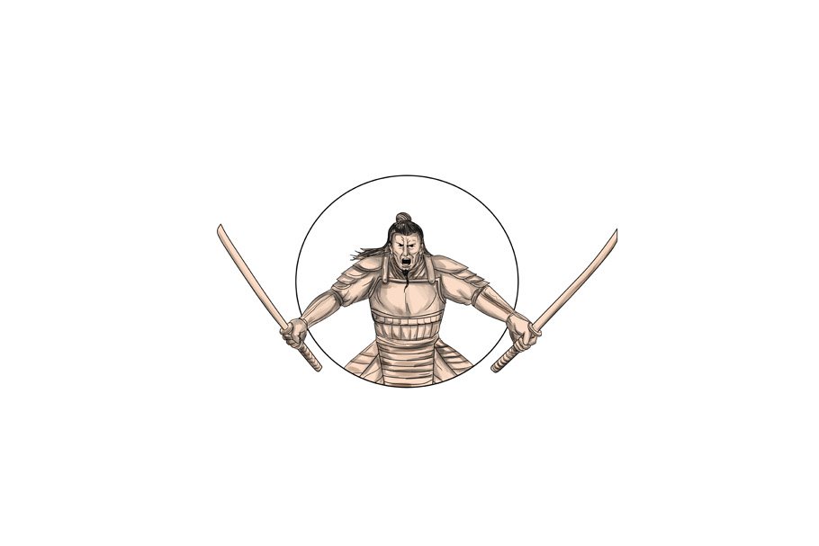 Samurai Warrior Wielding Two Swords cover image.