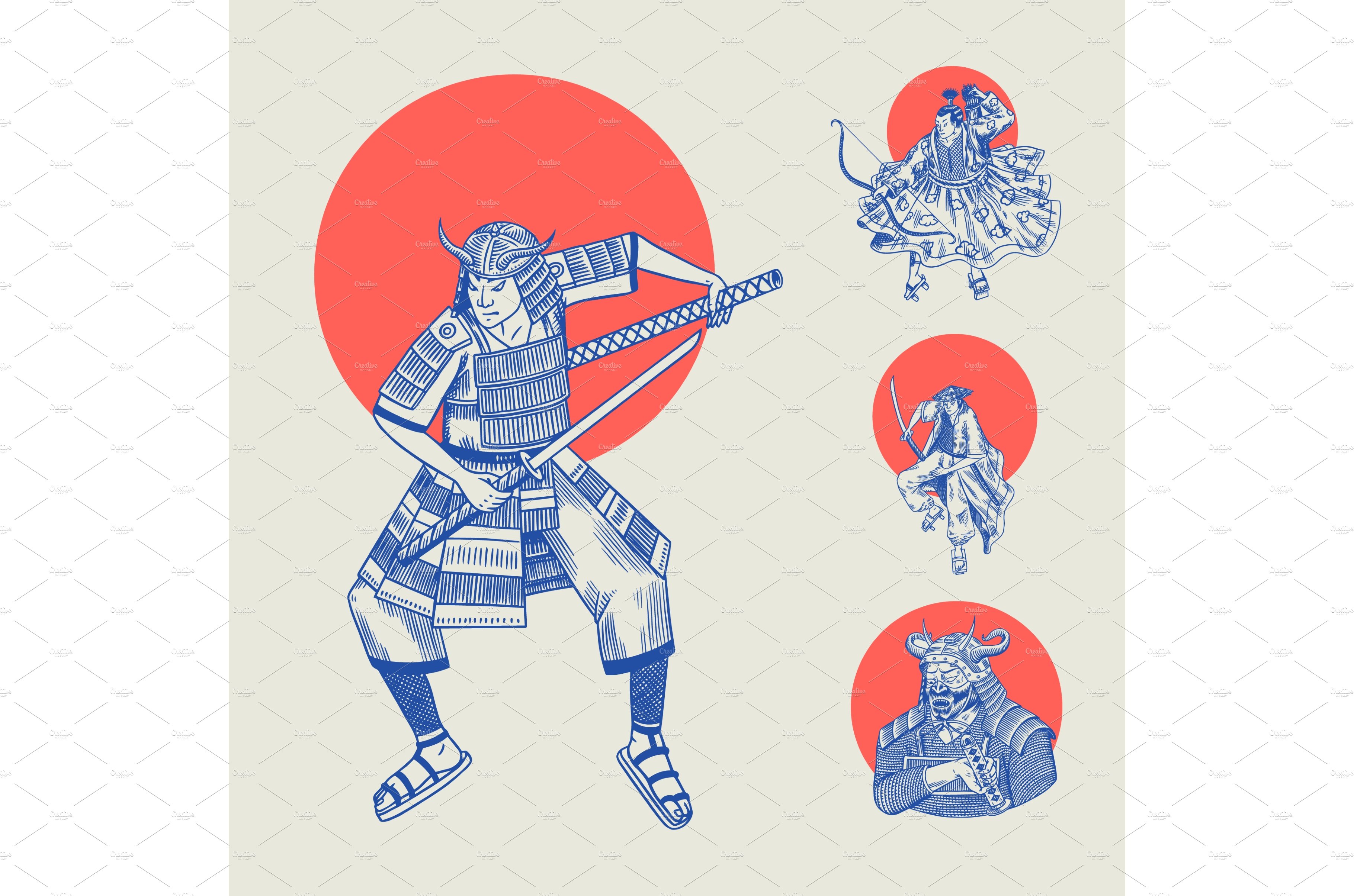 Japanese samurai and red sun cover image.