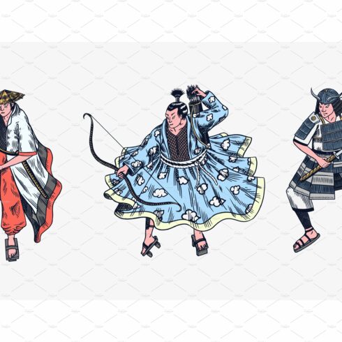 Japanese samurai set. Warriors cover image.