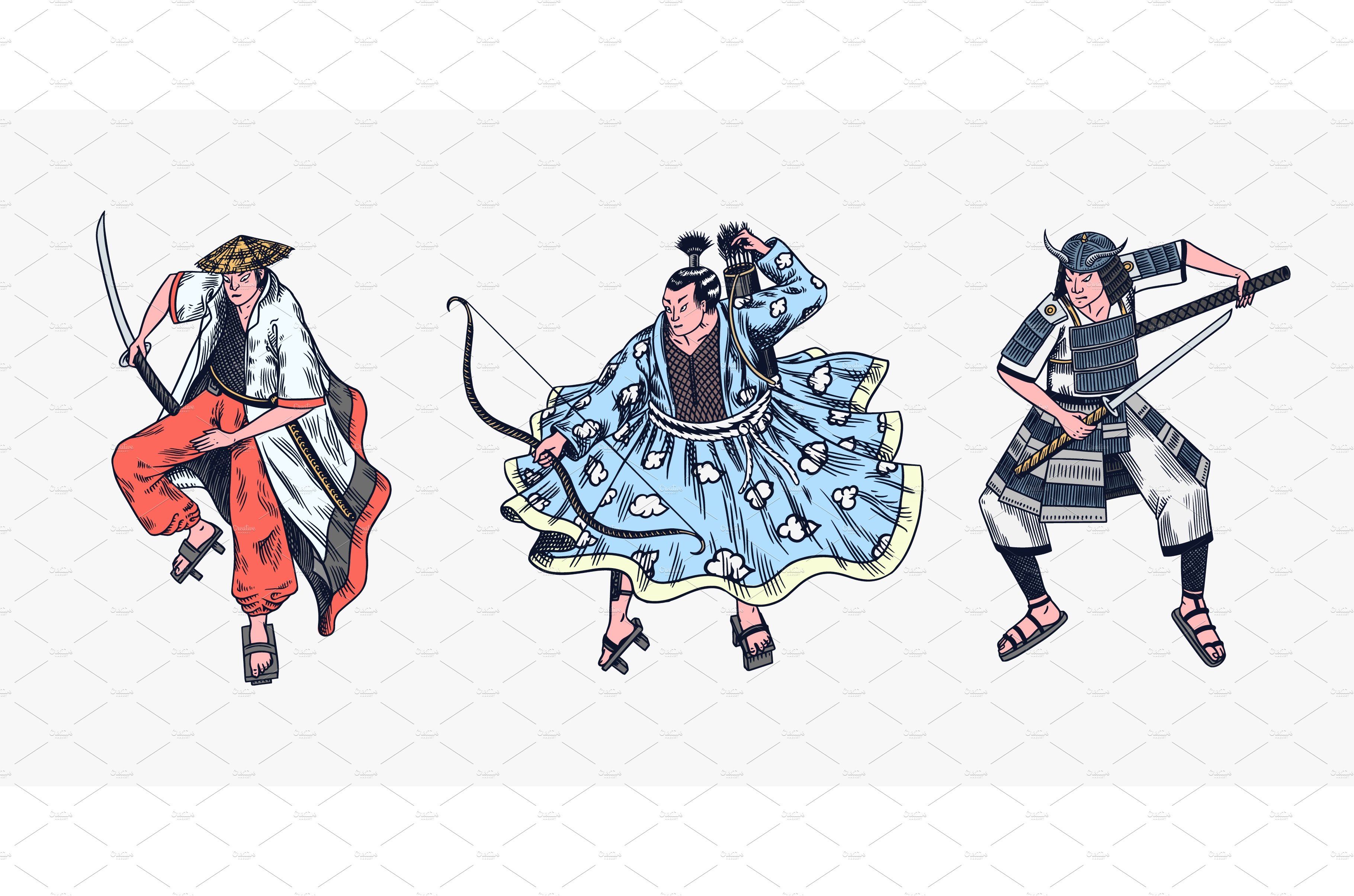 Japanese samurai set. Warriors cover image.