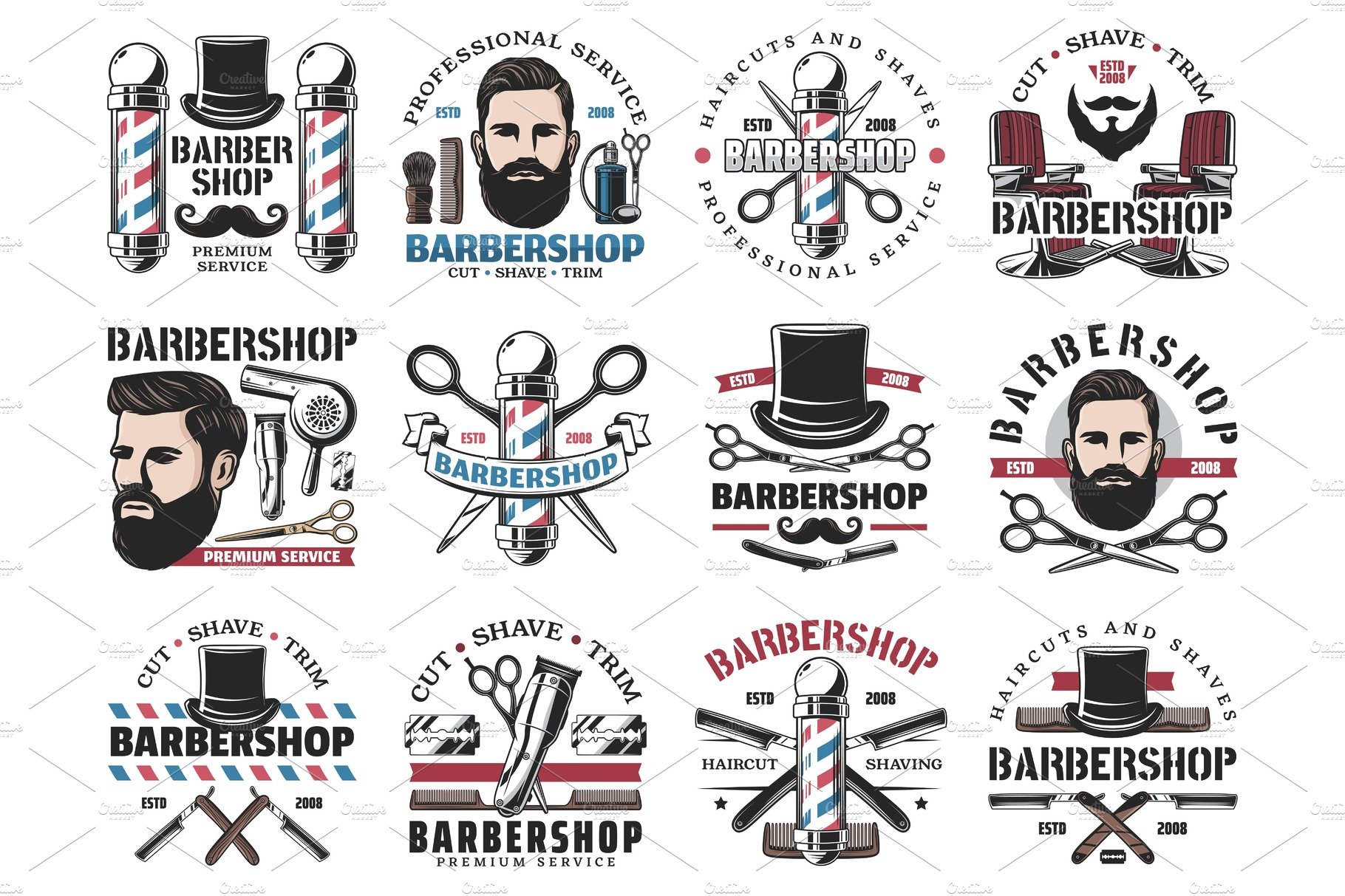 Barbershop icons, beard shaving cover image.