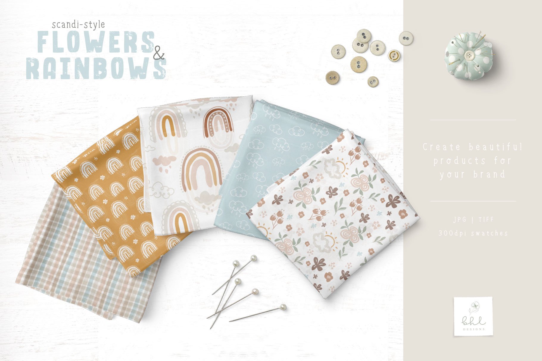 scandi flowers and rainbows licensed pattern preview and products 3 67